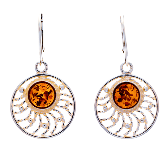 Sunny earrings with a central celestial amber bead set in sterling silver