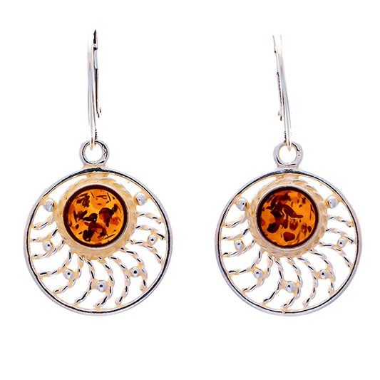 Sunny earrings with a central celestial amber bead set in sterling silver