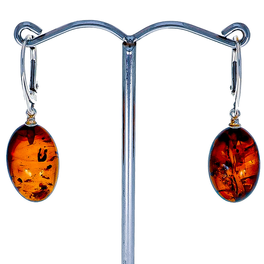 Earrings made of egg-shaped beads made of Nordic amber