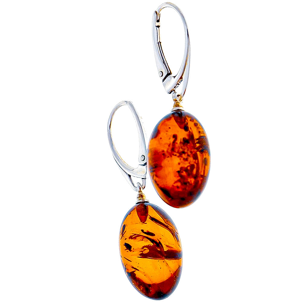 Earrings made of egg-shaped beads made of Nordic amber