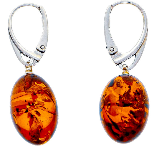 Earrings made of egg-shaped beads made of Nordic amber