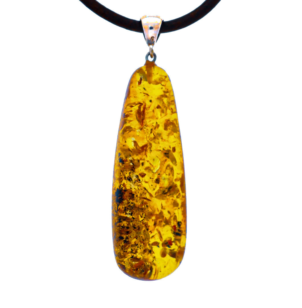 Elongated amber pendant - semi-oval