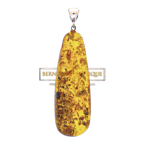 Elongated amber pendant - semi-oval