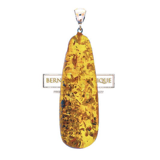 Elongated amber pendant - semi-oval