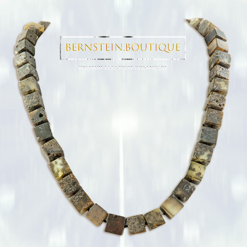 Mordern, original rustic necklace made of pure amber - cube cut of the pearls