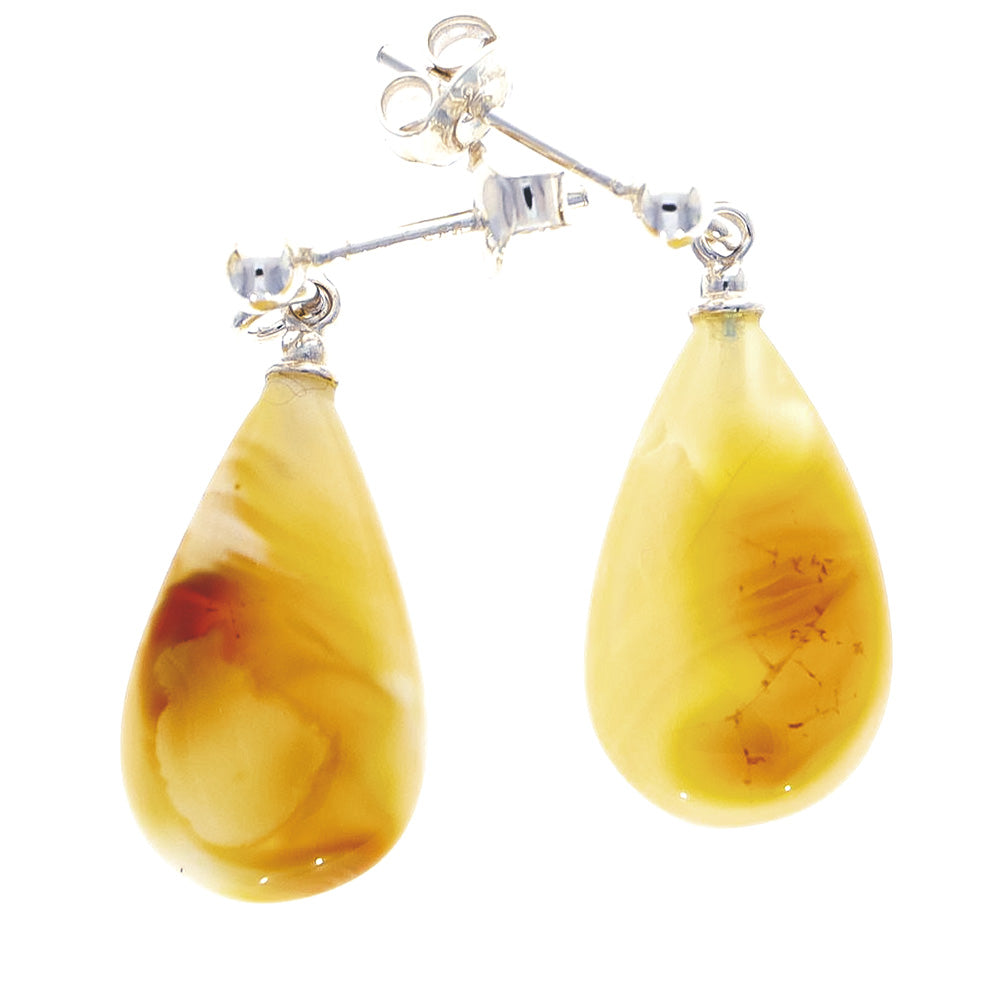 Stud earrings made of "pear beads" from natural amber on sterling silver