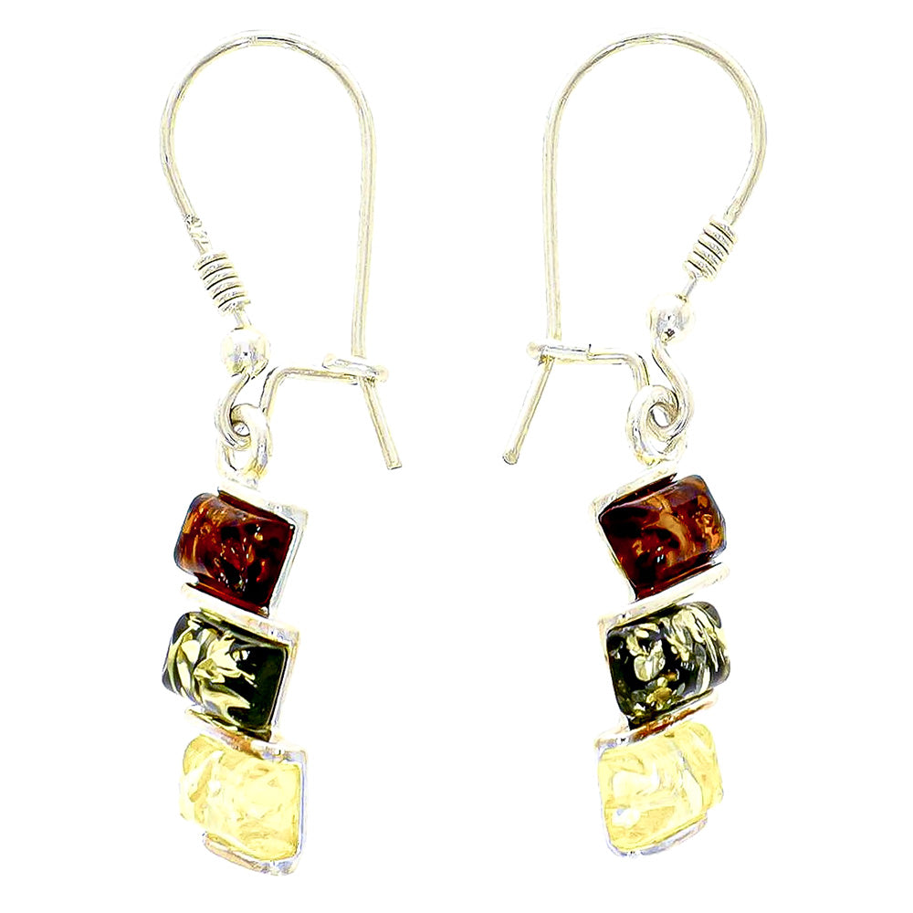 Earrings made of sterling silver .925 with three rectangular designer beads each