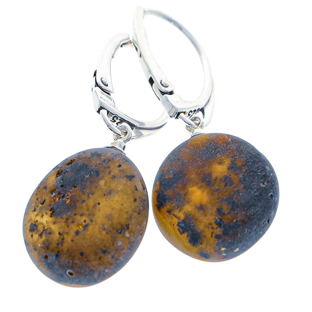 Earrings made of amber beads, slightly velvety cut and unpolished