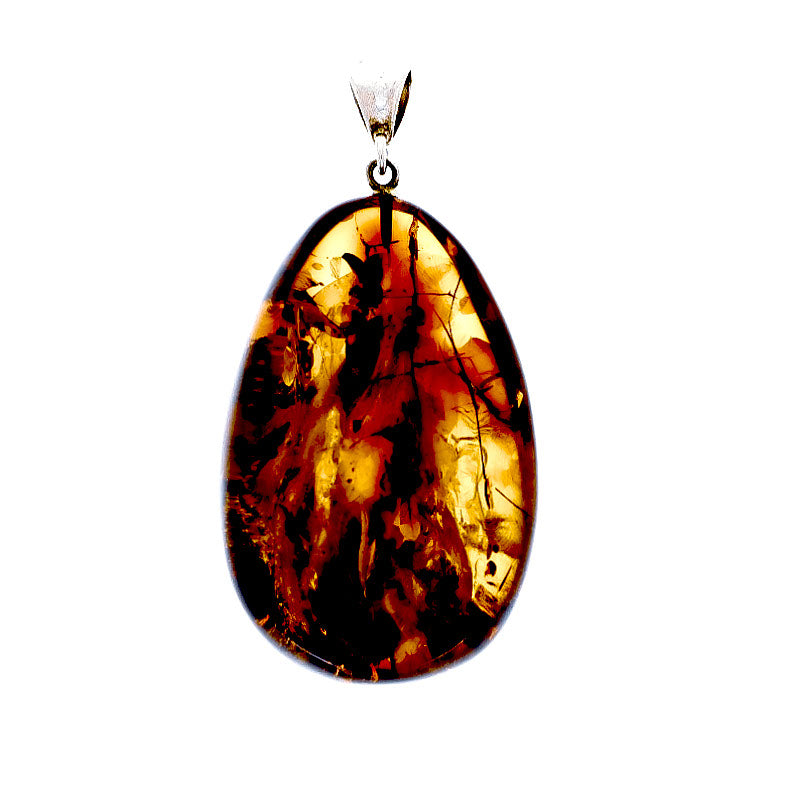 Oval, semi-transparent pendant made of pure, organic amber