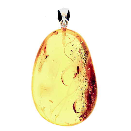 Oval necklace pendant made of pure amber. lemon yellow.