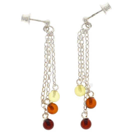 Ear studs made of three amber beads and sterling silver - 41