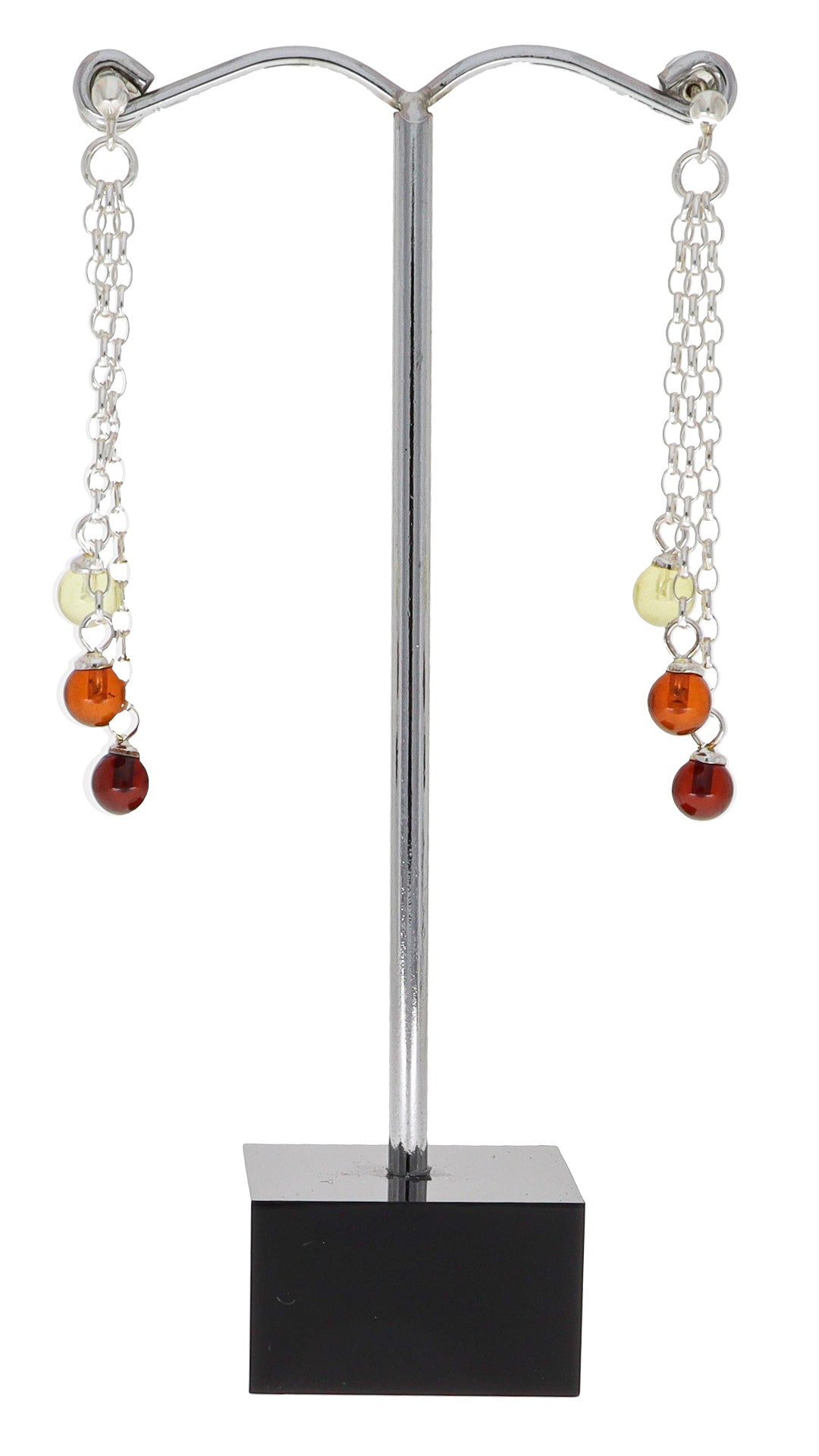 Ear studs made of three amber beads and sterling silver - 41