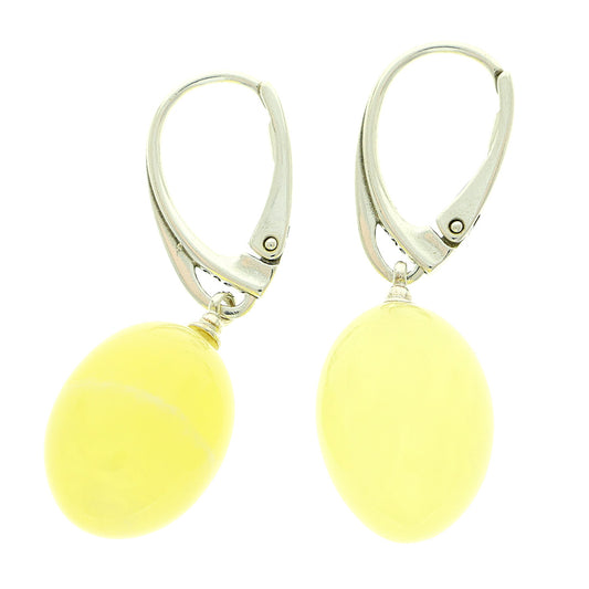 Lemon yellow amber beads and sterling silver earrings