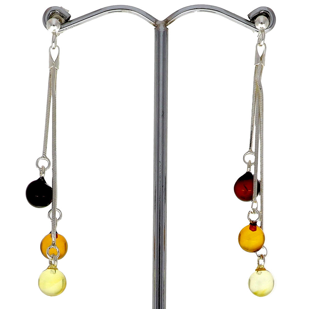 Earrings with real ambers - olive green, yellow and cherry red