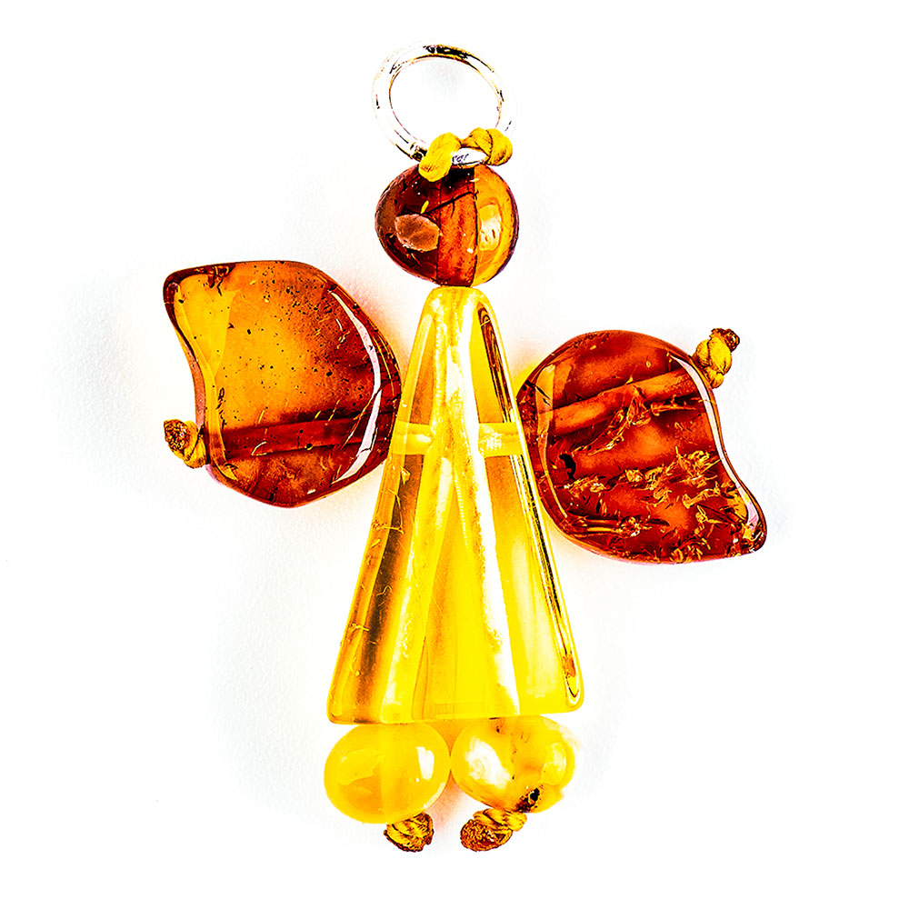 Angel pendant made of Nordic natural amber - in the natural colors honey yellow and chestnut