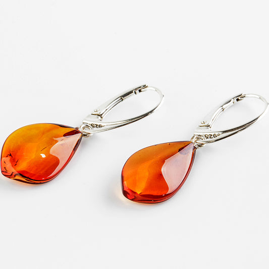 Earrings - amber drops and sterling silver