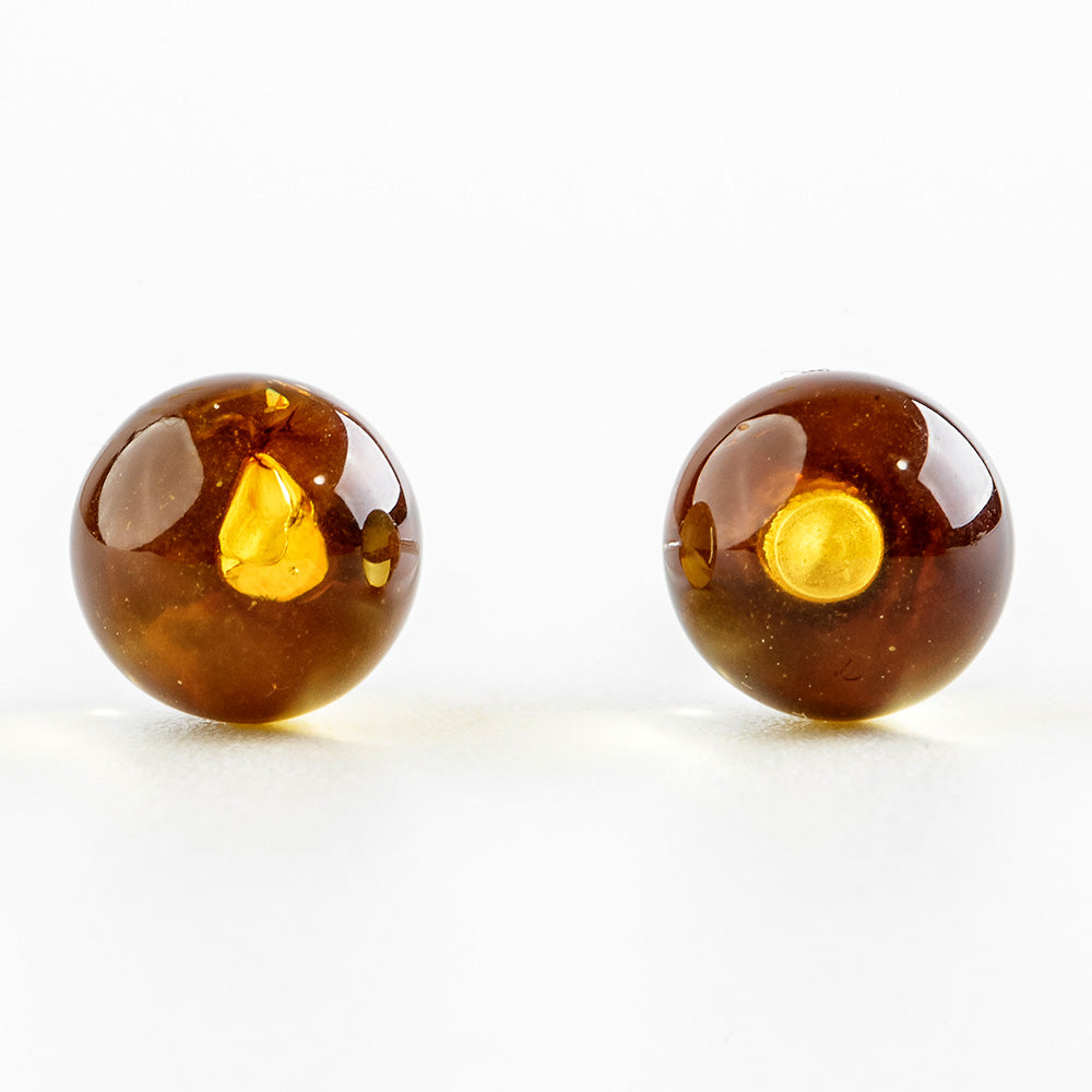 Natural chestnut colored amber beads and sterling silver stud earrings