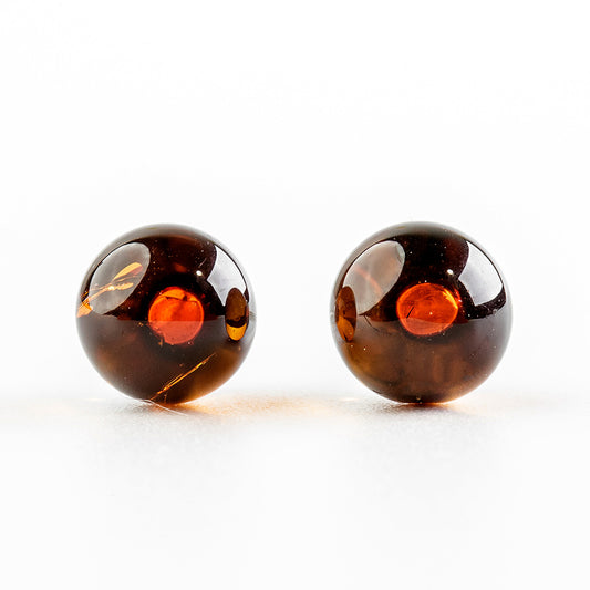 Stud Earrings - Amber Beads in Yukon Gold to Chestnut &amp; Sterling Silver