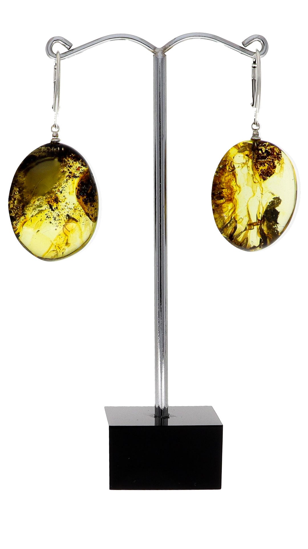 Amber earrings with natural mossy flora inclusions &amp; sterling silver - 59