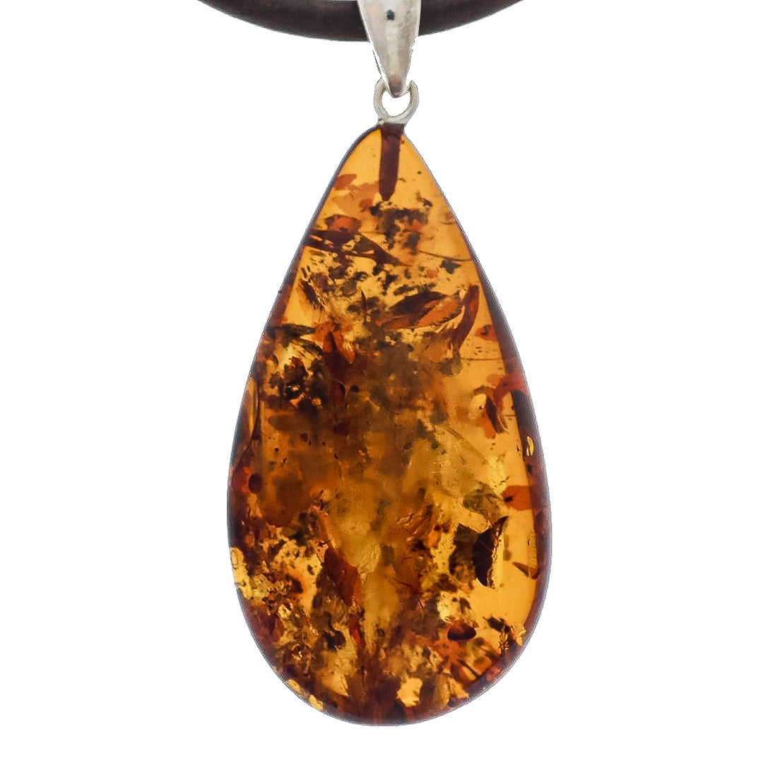 Real amber semi-oval pendant