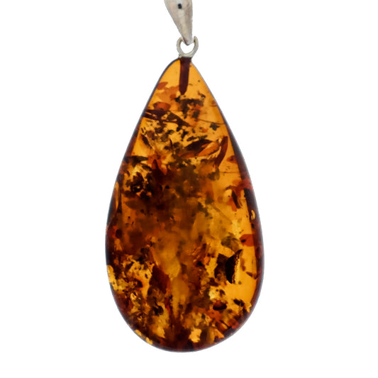 Real amber semi-oval pendant